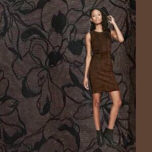 Cute Jones Studio Sleeveless Sheath dress. Brown with Black Floral Pattern